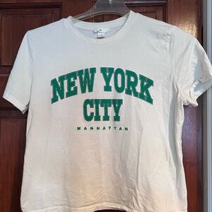 H&M White Tee with Green New York City Print